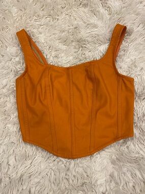 Sincerely Jules NWOT Orange Faux Leather Corset Crop Top Small